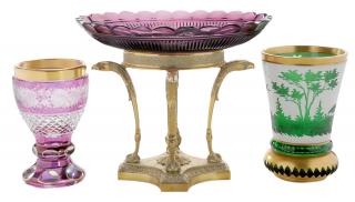 Appraisal: Continental Glass Compote and Two Drinking Glasses th century amethyst