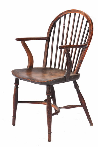 Appraisal: AN ANTIQUE ASH AND ELM COUNTRY MADE SPINDLE BACK ARMCHAIR