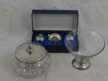 Appraisal: A modern boxed three piece silver cruet set with spoon