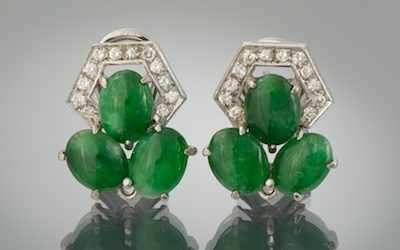 Appraisal: An Art Deco Style Jadeite Pair of Earrings in Gold