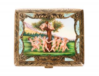 Appraisal: Italian Silver Enamel Cigarette Case w Putti Continental likely Italian