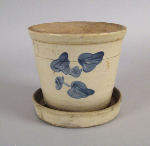 Appraisal: Stoneware flowerpot th c with double sided floral decoration h