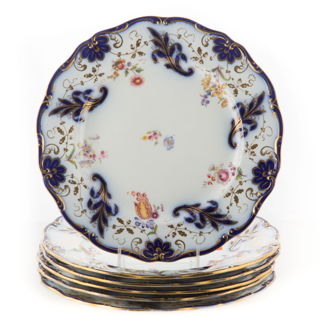 Appraisal: Six Coalport floral parcel gilt porcelain plates in Diam