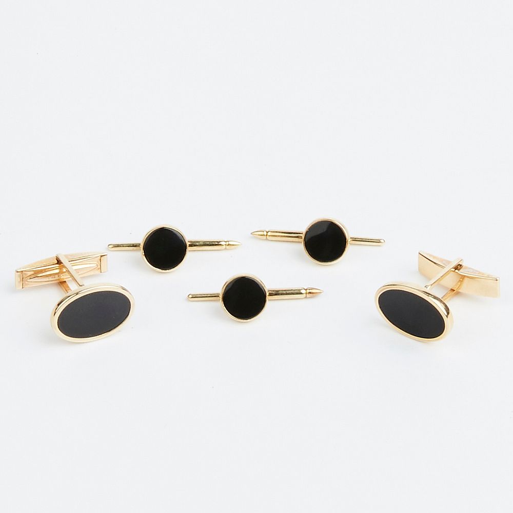 Appraisal: Pair of K Gold Onyx Cufflinks Stud Set Set of