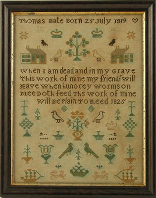 Appraisal: A George IV sampler worked verse Thomas Bate born July