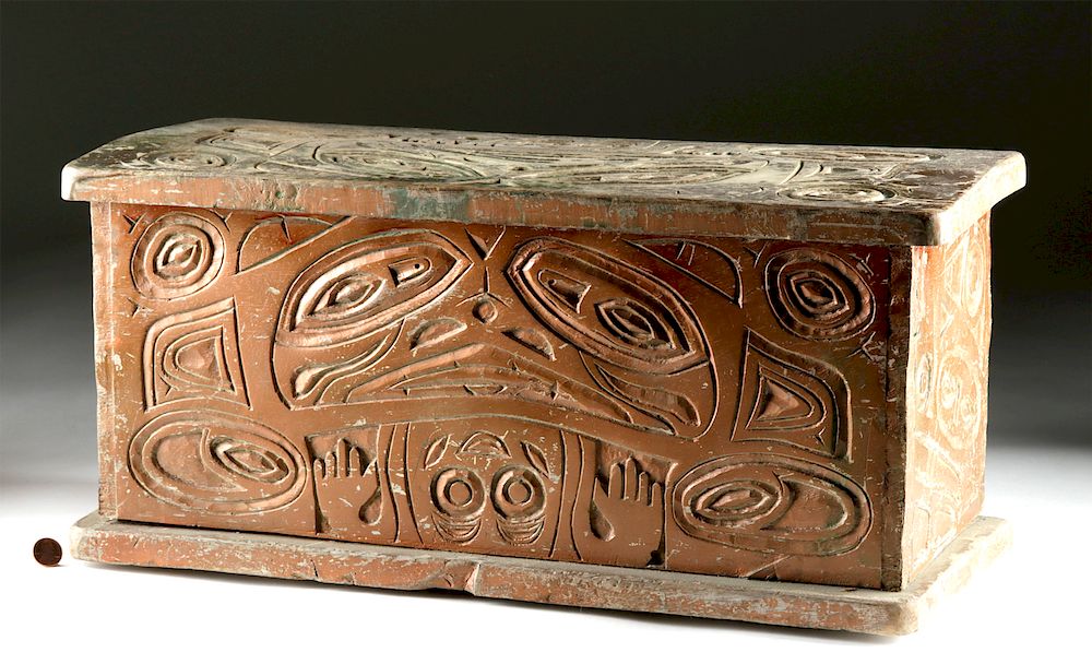 Appraisal: th C Northwest Coast Tlingit Haida Lidded Wood Box Originally