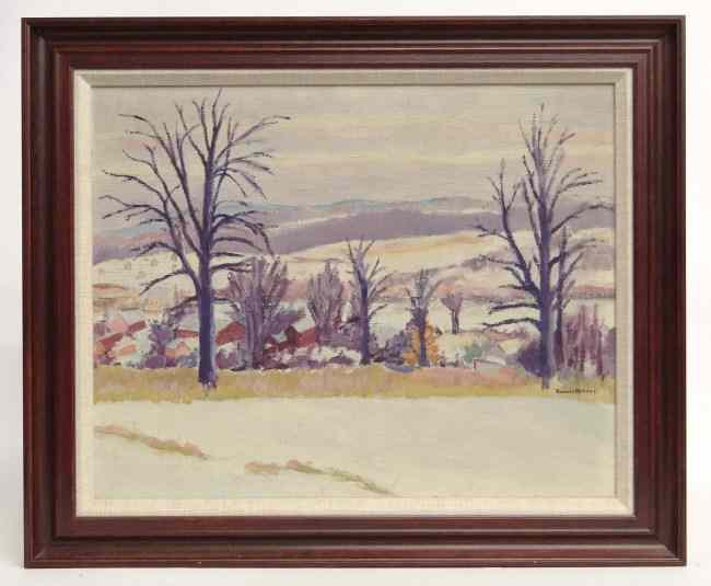 Appraisal: Painting oil on artist board landscape signed ''Eugene Heiffel'' N