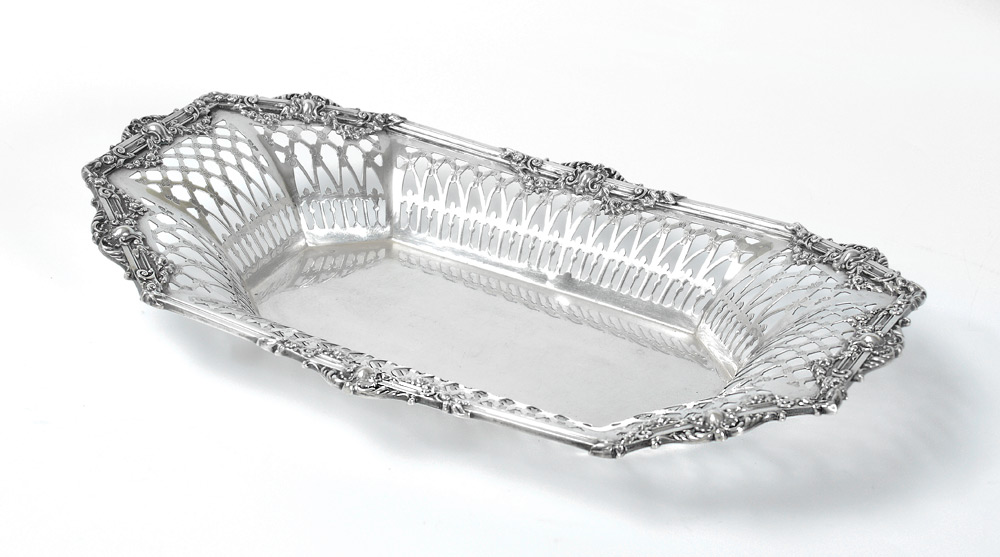 Appraisal: TIFFANY CO RETICULATED STERLING TRAY Reticulated rim with embossed floral