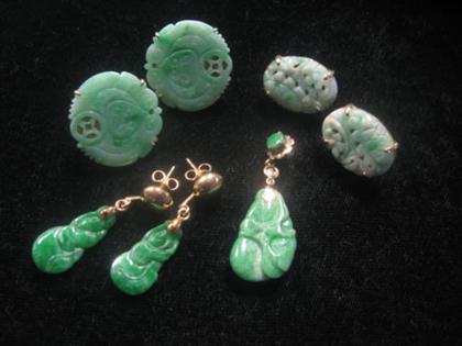 Appraisal: Group of jade earrings and pendant Three pair of earrings