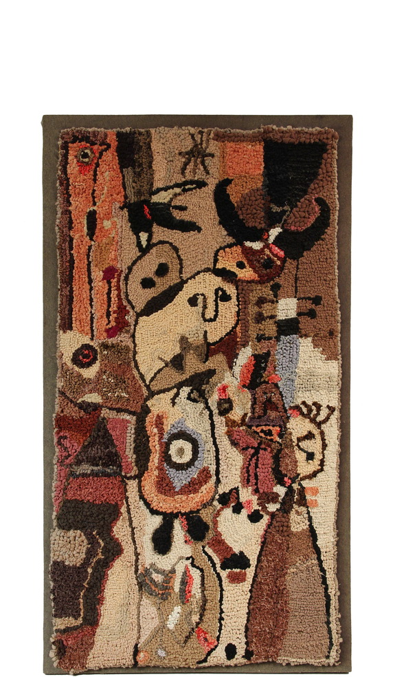 Appraisal: MODERNIST HOOKED RUG TO HANG - Mid th c Hooked