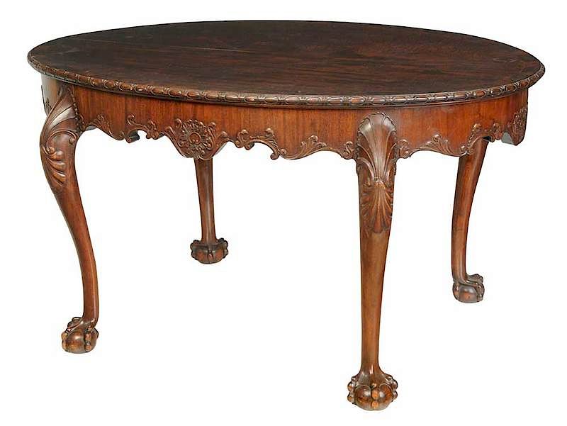 Appraisal: Chippendale Style Carved Mahogany Center Table th century figured veneers