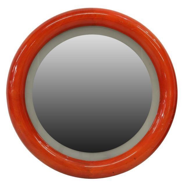 Appraisal: Italian modern wall mirror c s circular red wood frame