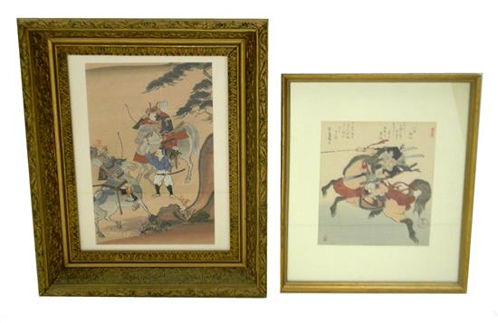 Appraisal: ASIAN Two Japanese woodblock prints depicting equestrian warriors first depicting