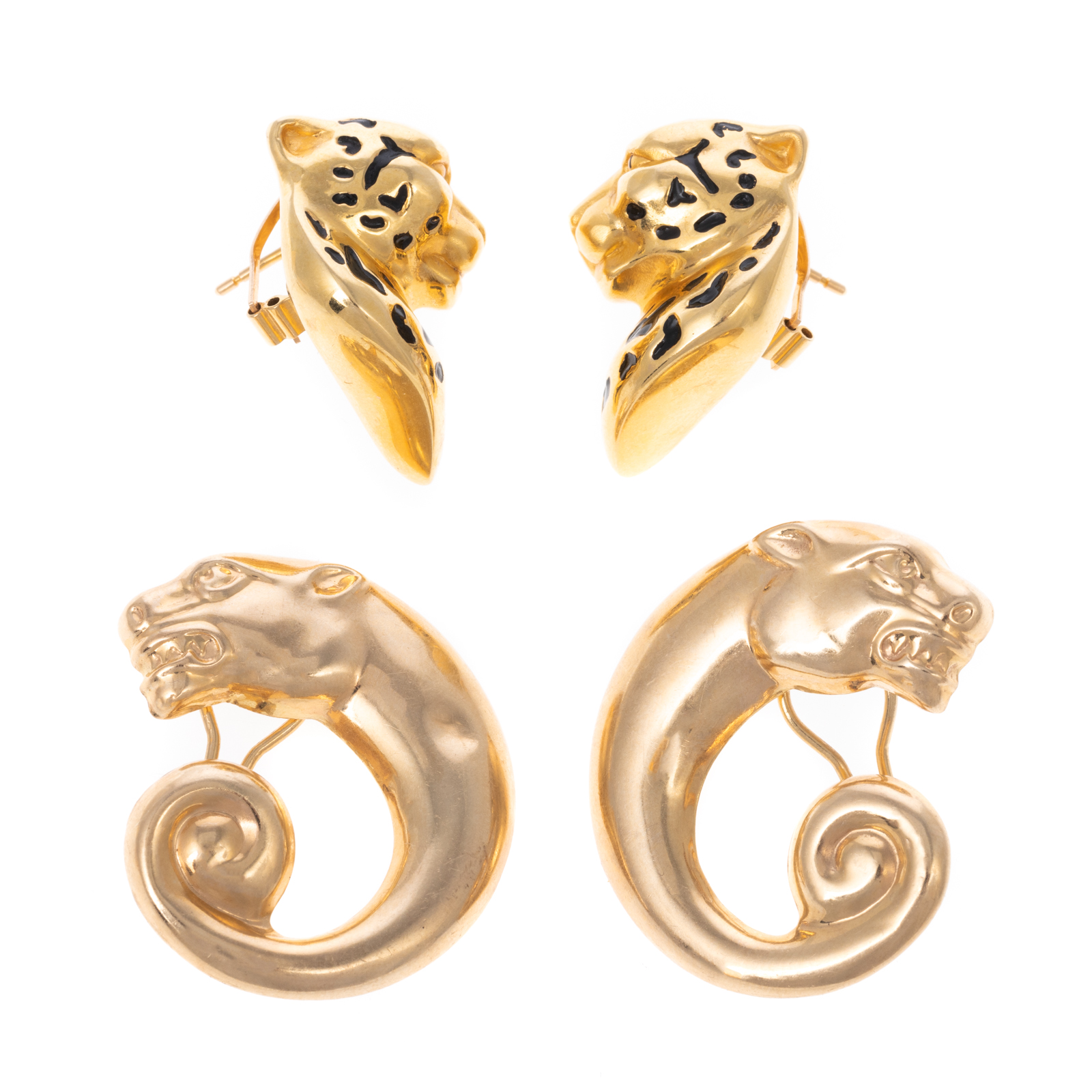 Appraisal: TWO PAIRS OF LEOPARD EARRINGS IN K K K yellow