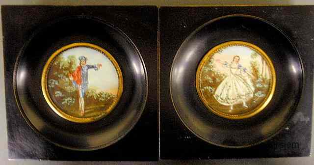 Appraisal: Pair of French miniature portraits on ivory man signed D'Walteau''