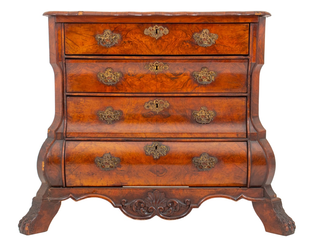 Appraisal: BAROQUE STYLE CHEST OF DRAWERS Baroque style walnut burlwood veneered