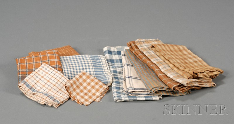 Appraisal: Eleven Homespun Linen Handkerchiefs and Dishcloths America th century check