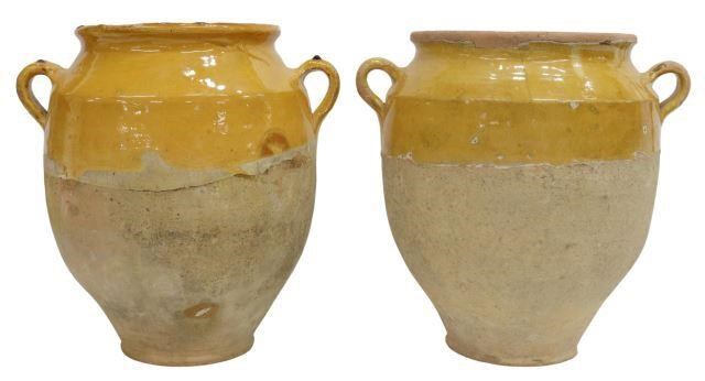 Appraisal: lot of French Provincial earthenware confit jars with ochre-glazed rim