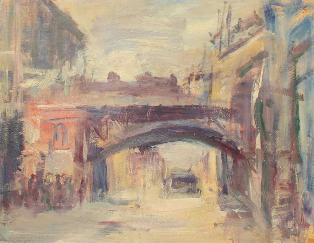 Appraisal: WEINGART Joachim Polish - Street Scene with Elevated Bridge Oil