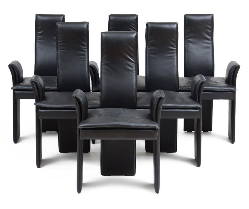 Appraisal: PANPUUOY PAULINE FINLAND RETAILED BY ROCHE-BOBOIS SIX DINING CHAIRS Leather