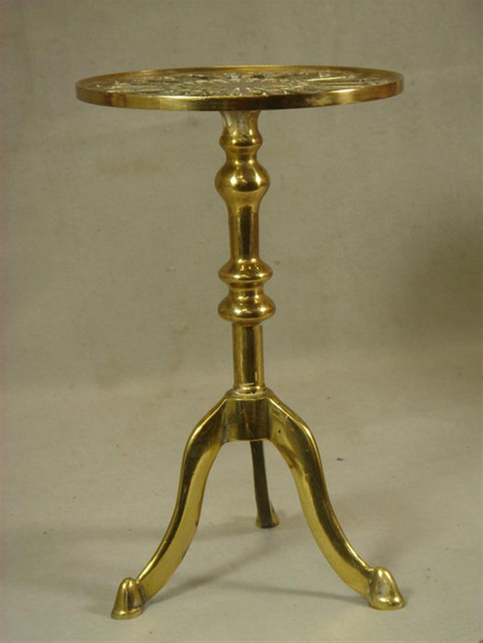 Appraisal: Brass tripod pedestal kettle stand pierced top h d Estimate