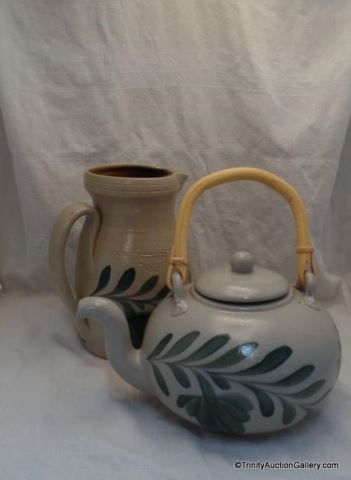 Appraisal: Teapot and Water Pitcher Salmon Falls Pottery Marked Salmon Falls