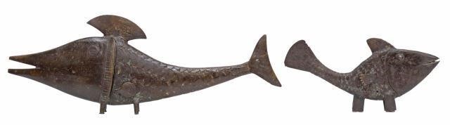 Appraisal: lot of West African Benin patinated bronze fish sculptures geometric-patterned