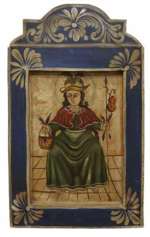 Appraisal: Spanish Colonial style painting on canvas Mexico th c Santo