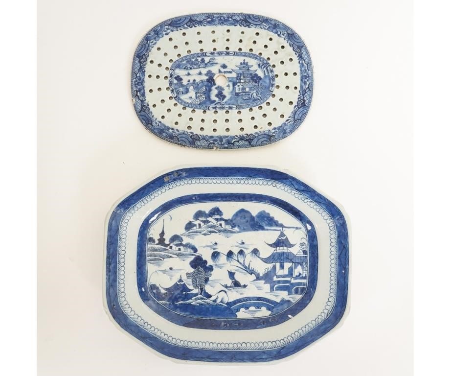 Appraisal: Chinese Canton blue and white platter circa some discoloration together