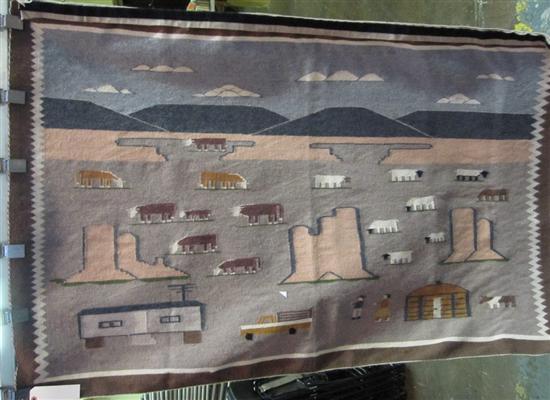 Appraisal: NEZ LORA Navajo pictoral rug Southwest landscape Circa Woven wool