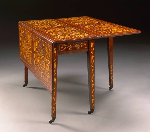 Appraisal: A Dutch marquetry drop leaf table circa The rectangular top