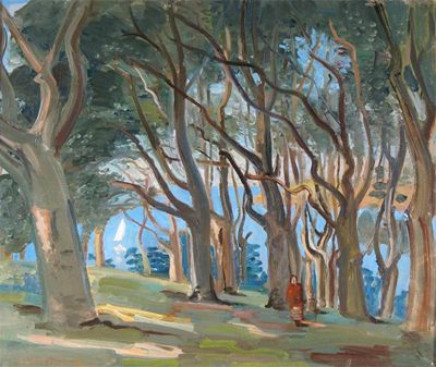 Appraisal: French School c Woodland scene by the sea Signed indistinctly