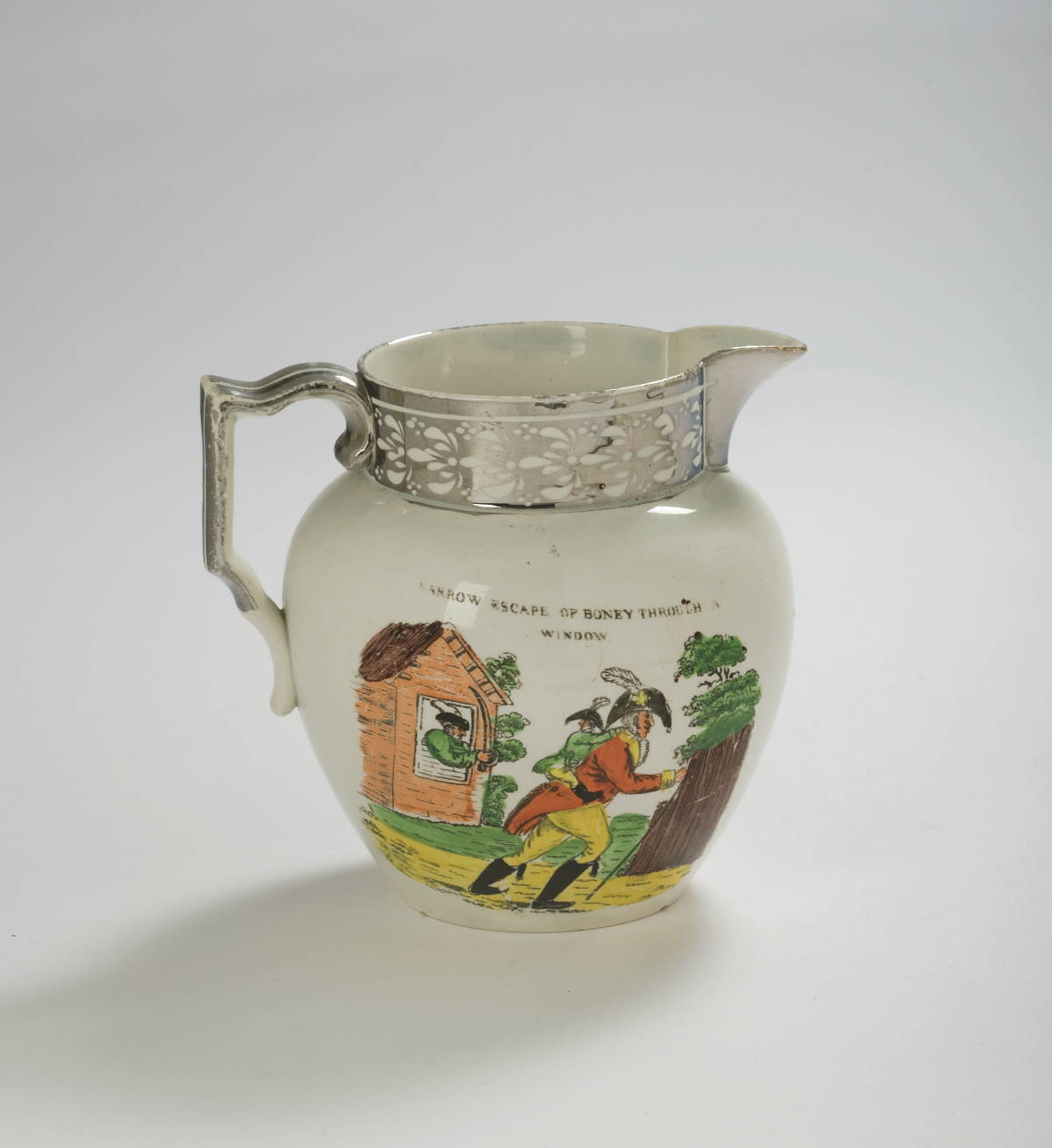 Appraisal: ENGLISH PEARLWARE SILVER RESIST LUSTRE ENAMEL-DECORATED AND BLACK TRANSFER-PRINTED SATIRICAL