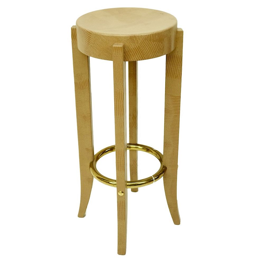 Appraisal: Karl Springer Bar Stool Karl Springer Snake Skin and Brass