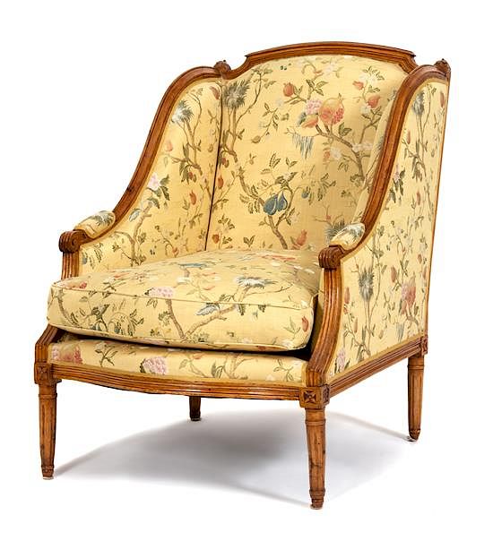 Appraisal: A Louis XVI Style Carved Fruitwood Bergere Height inches A