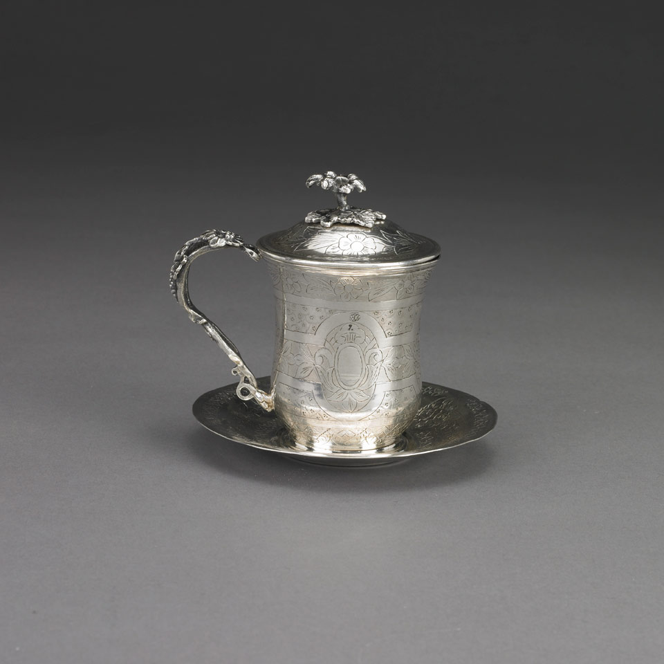 Appraisal: Middle-Eastern Silver Covered Cup and Saucer th century Diameter -