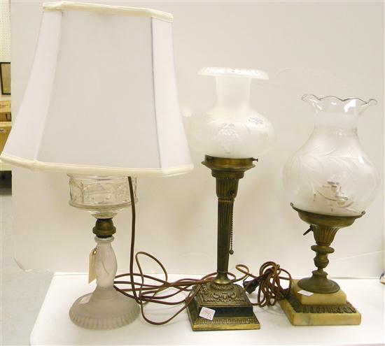 Appraisal: Three lamps two with metal or stone bases frosted shades