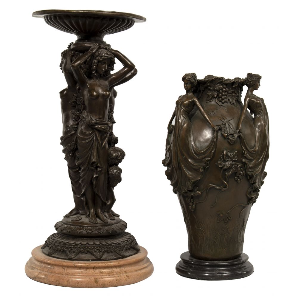 Appraisal: AFTER A CANOVA FRENCH - BRONZE TAZZA CENTERPIECEPatinated bronze shallow