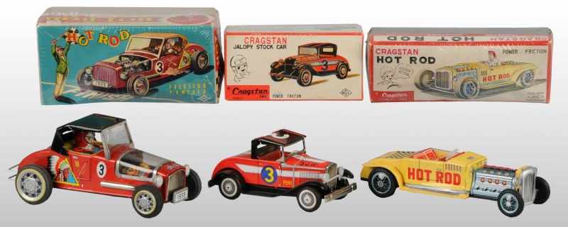 Appraisal: Lot of Tin Hot Rod Friction Toys Description Japanese Working