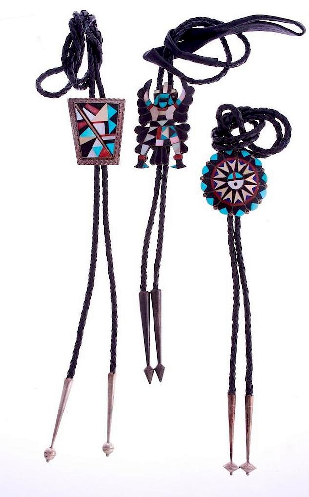 Appraisal: Navajo Bolos Three Vintage Navajo bolo ties turquoise and silver