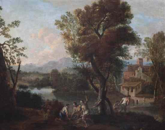 Appraisal: Follower of Gaspard Dughet - oil on canvas Italian landscape