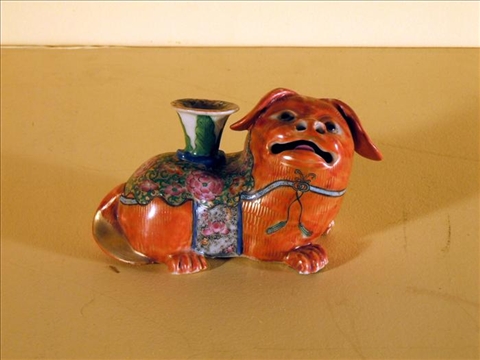 Appraisal: CHINESE EXPORT FAMILLE ROSE FOO DOG INCENSE BURNER Nineteenth century