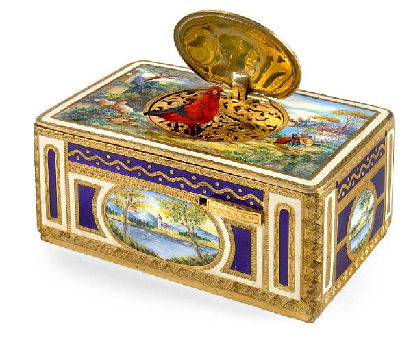 Appraisal: A German enamel and gilt metal singing bird box early