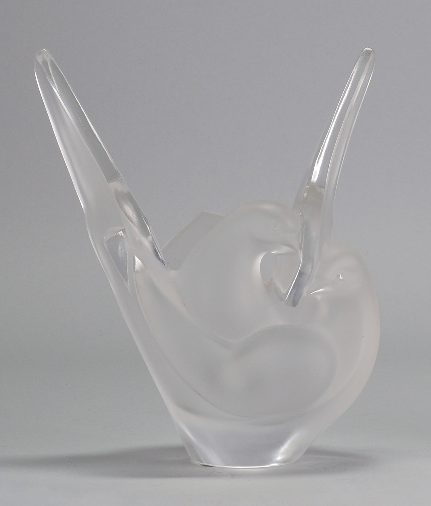 Appraisal: LALIQUE FROSTED GLASS VASE Early th CenturyIn love bird form