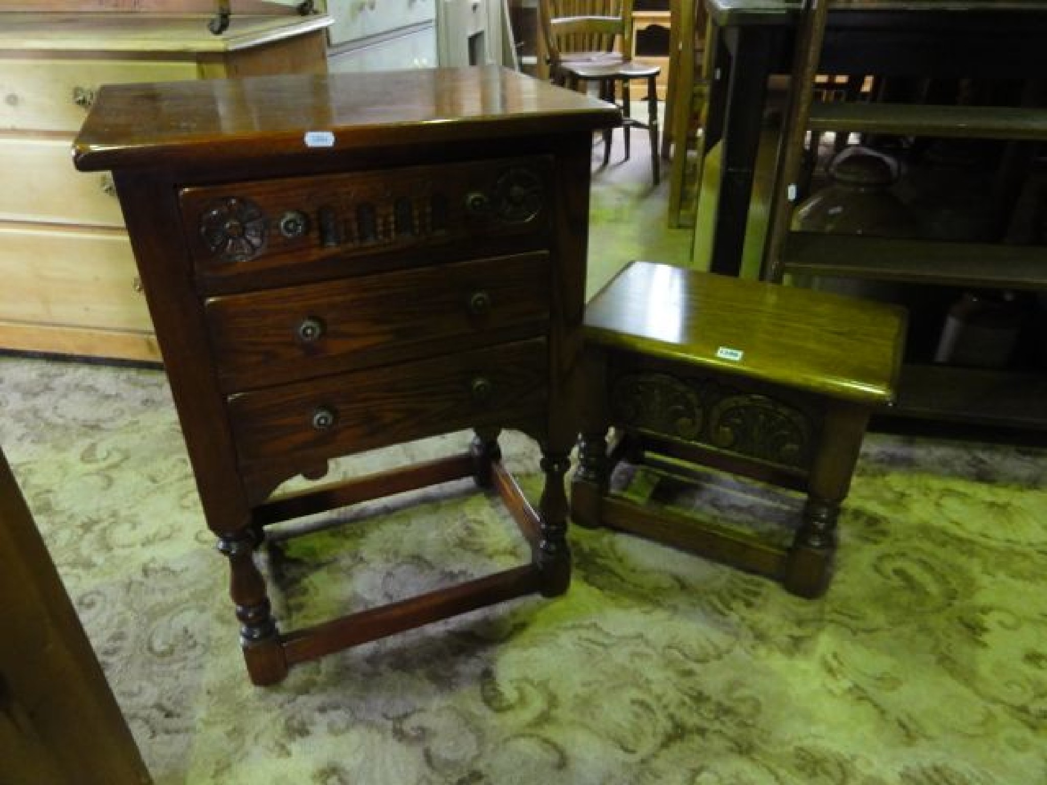 Appraisal: An Old Charm oak box stool in the old English