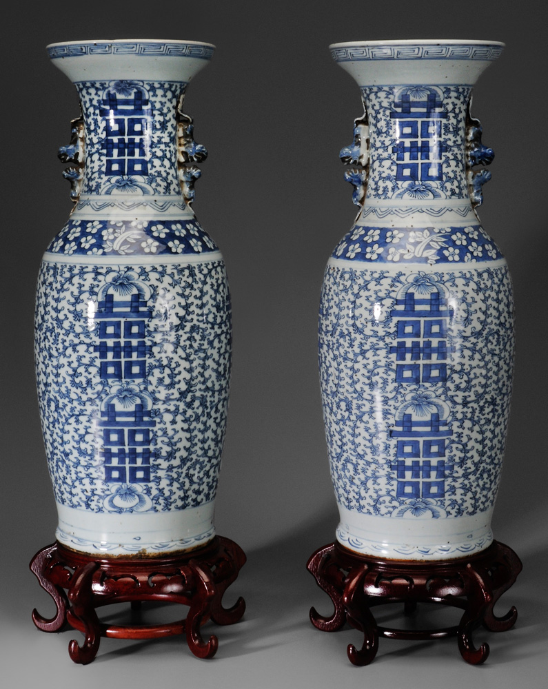 Appraisal: Pair Blue and White Porcelain Vas