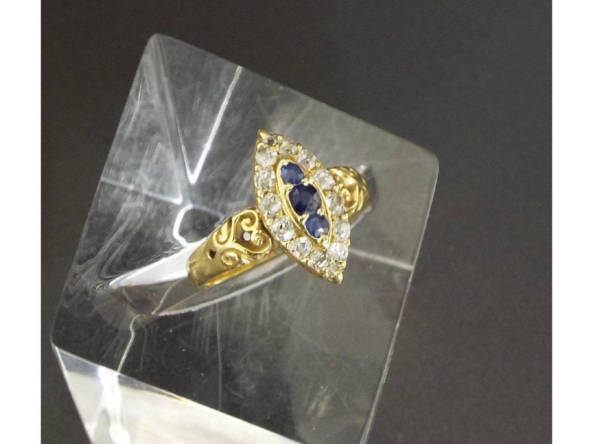 Appraisal: Old cut diamond and sapphire marquise shape cluster ring with