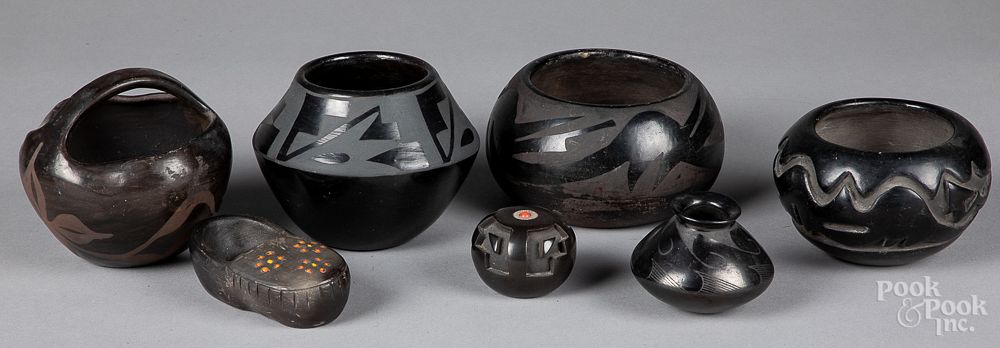 Appraisal: Native American Indian polished blackware pottery Seven pieces of Native