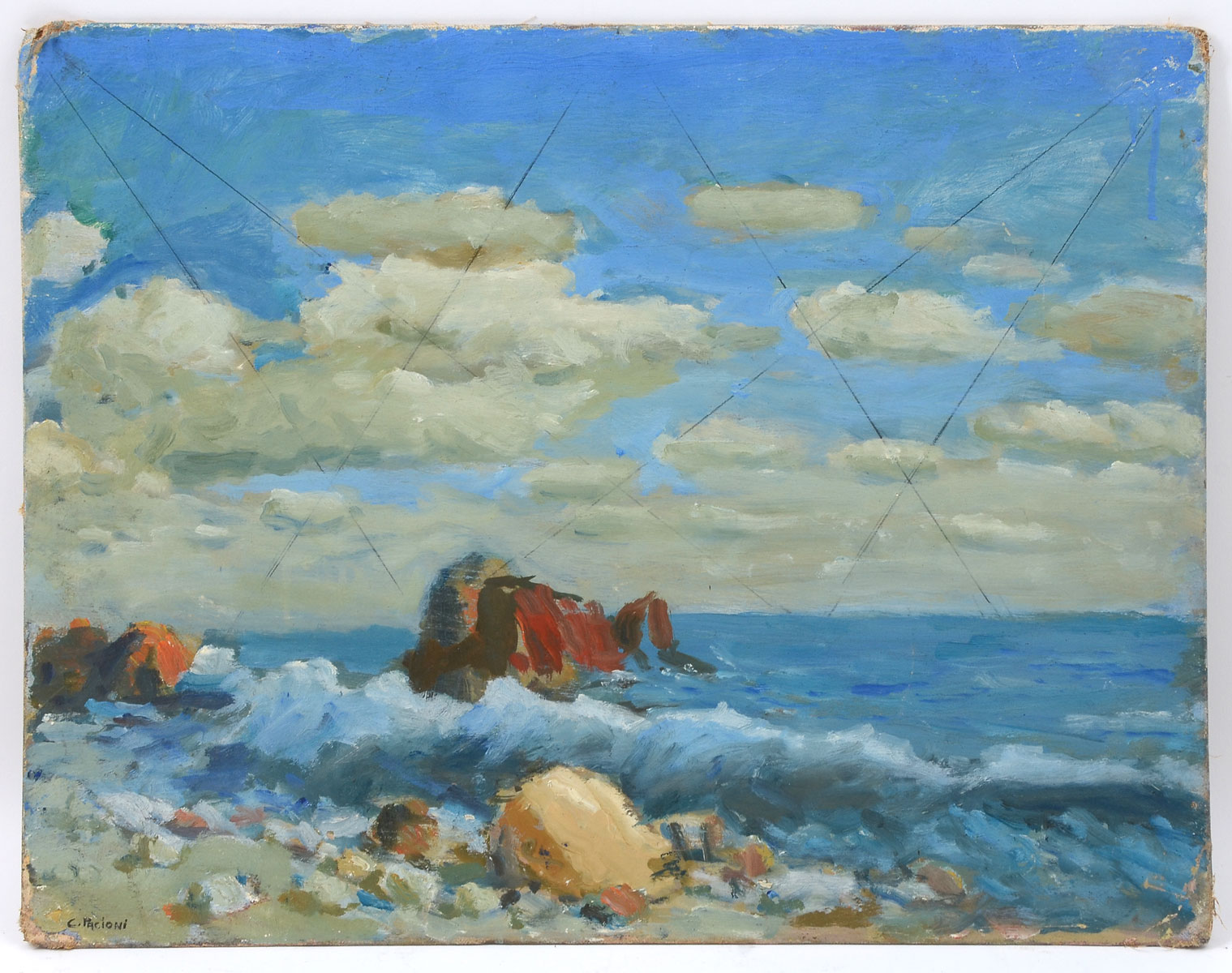 Appraisal: PACIONI Celestino Italian - Crashing Surf Study Oil Canvasboard ''