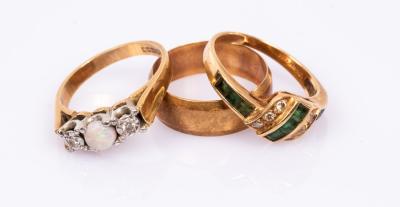 Appraisal: An opal and diamond three-stone ring maker CG S set